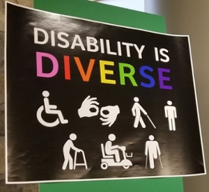 A sign that reads "Disability is Diverse" with logos representing  different types of disabilities <span class="cc-gallery-credit"></span>